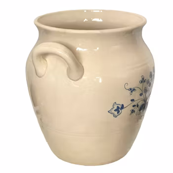 Stor antik Gustavsberg kruka med handtag - Handmålad blå blomdekor