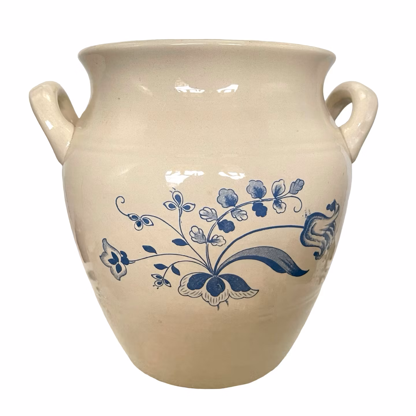 Stor antik Gustavsberg kruka med handtag - Handmålad blå blomdekor