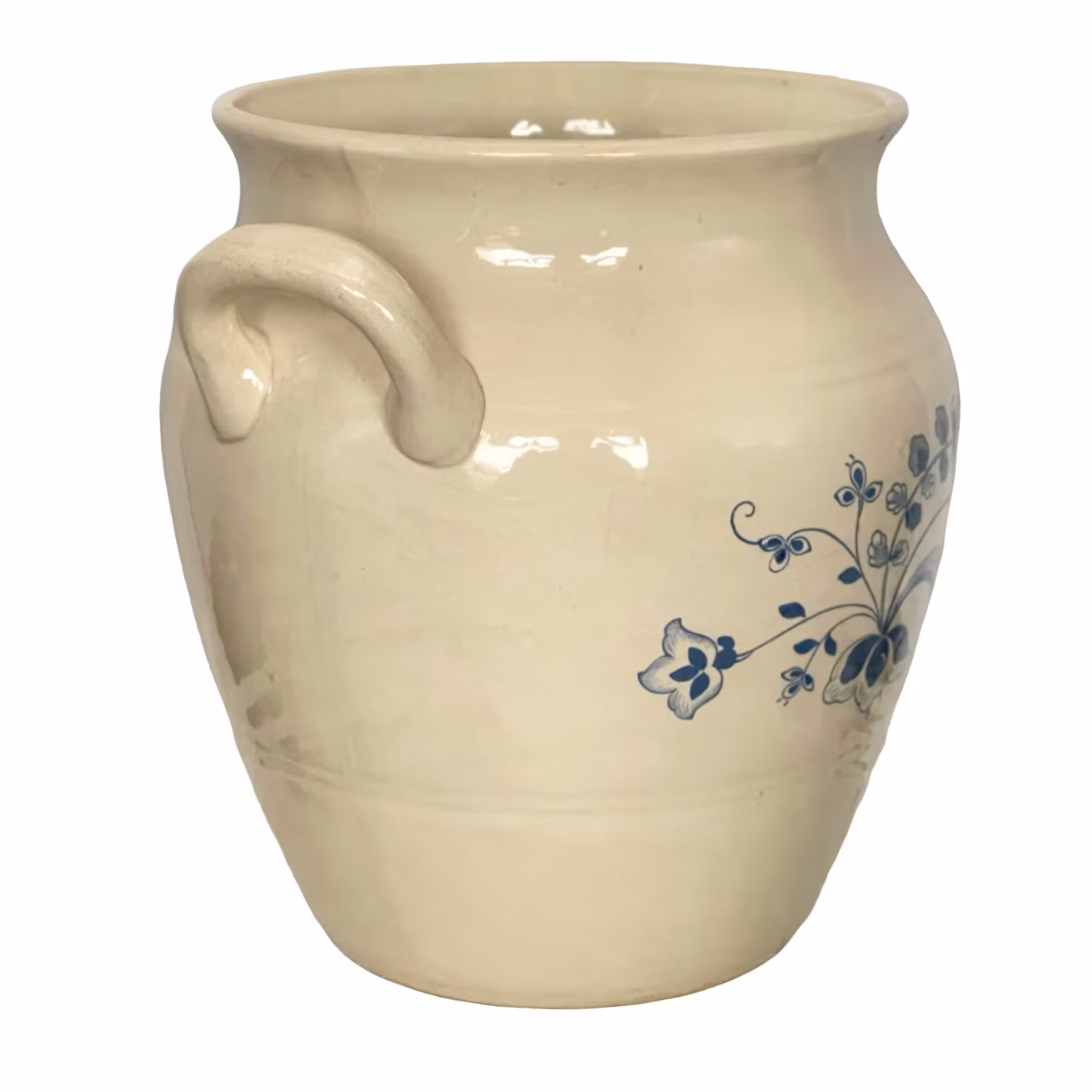 Stor antik Gustavsberg kruka med handtag - Handmålad blå blomdekor