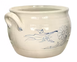 Stor antik Göteborg kruka - Blå blomdekor och handtag