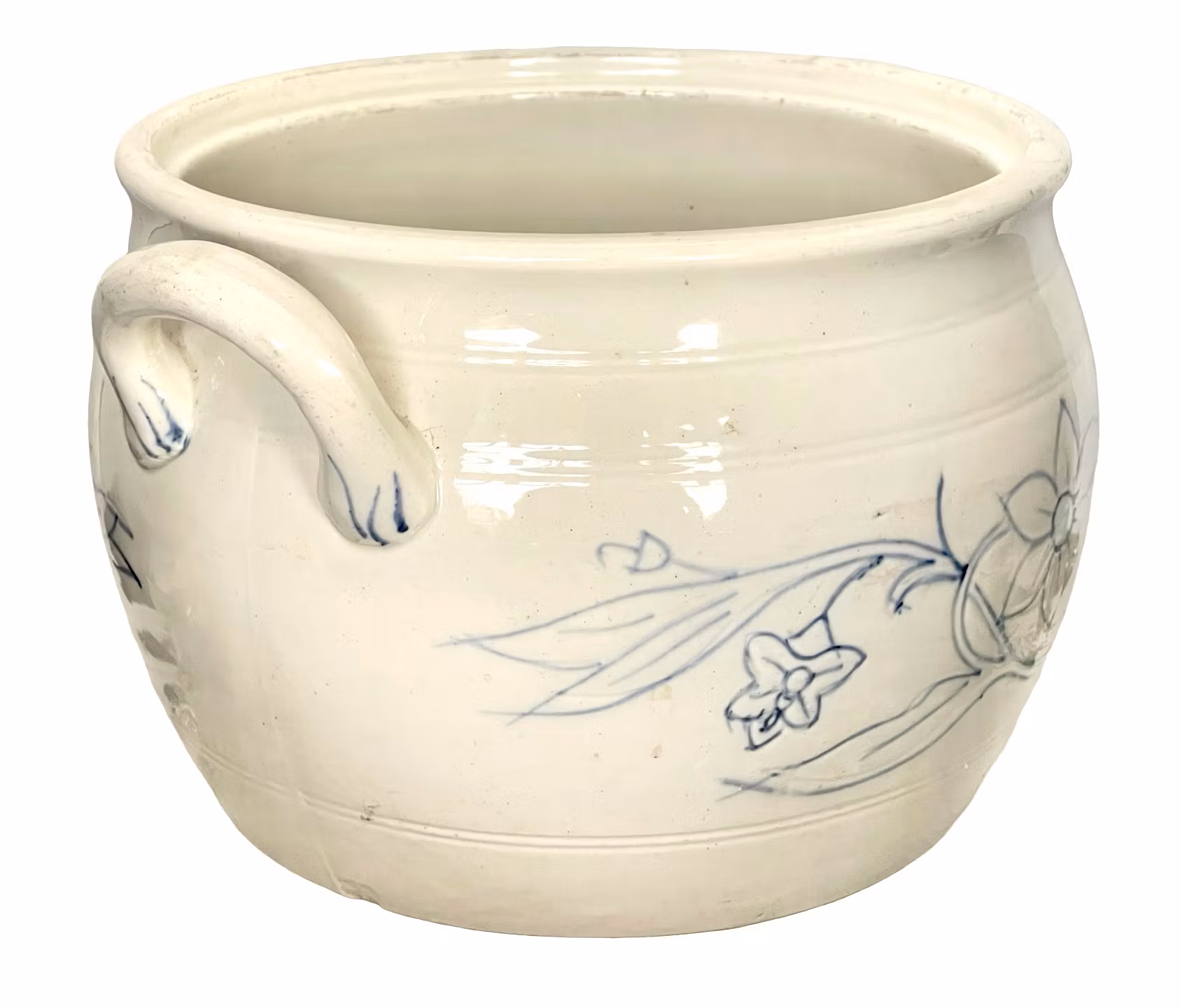 Stor antik Göteborg kruka - Blå blomdekor och handtag