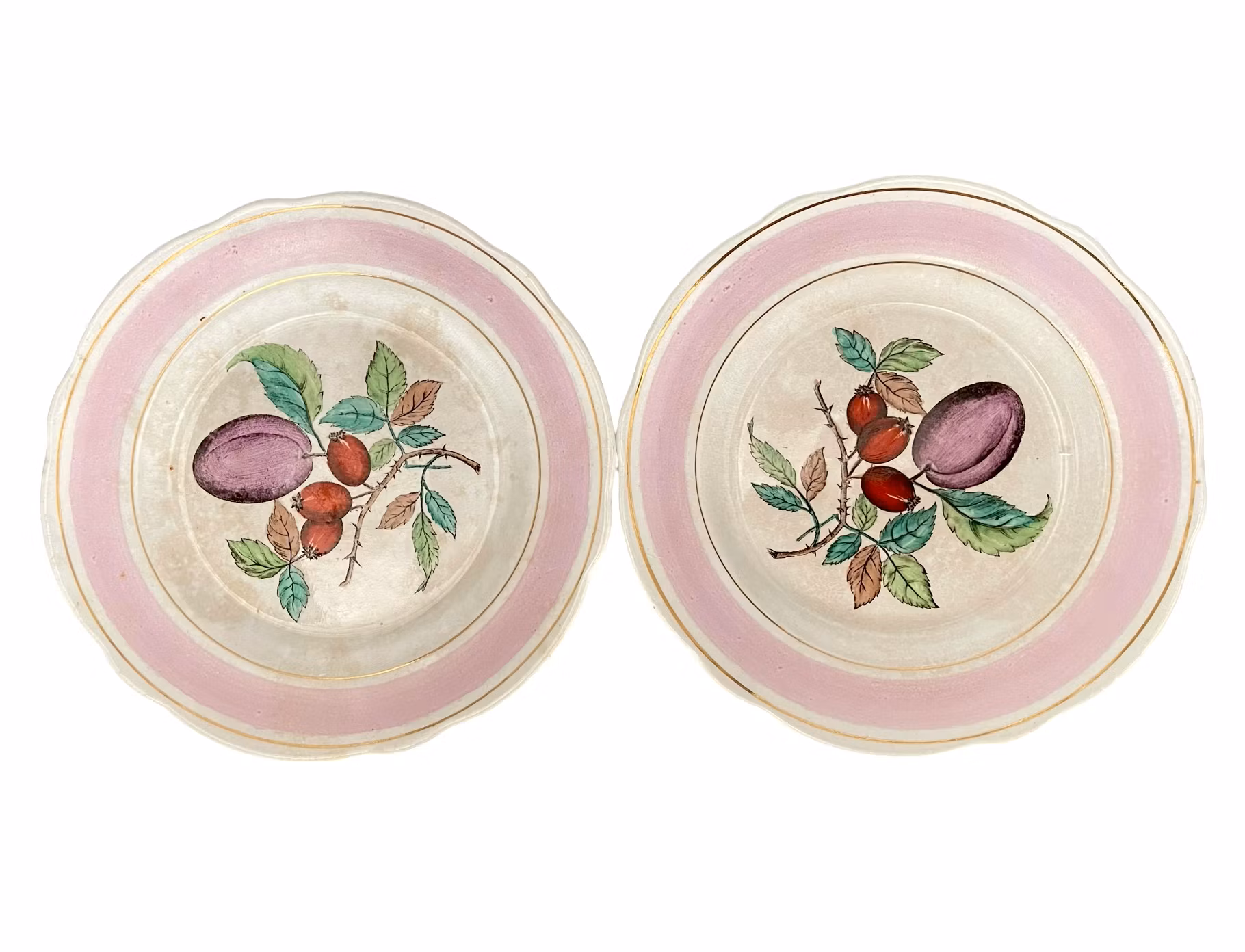 7 st antika assietter med fruktmotiv - Rörstrand, 1800-tal