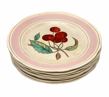 7 st antika assietter med fruktmotiv - Rörstrand, 1800-tal