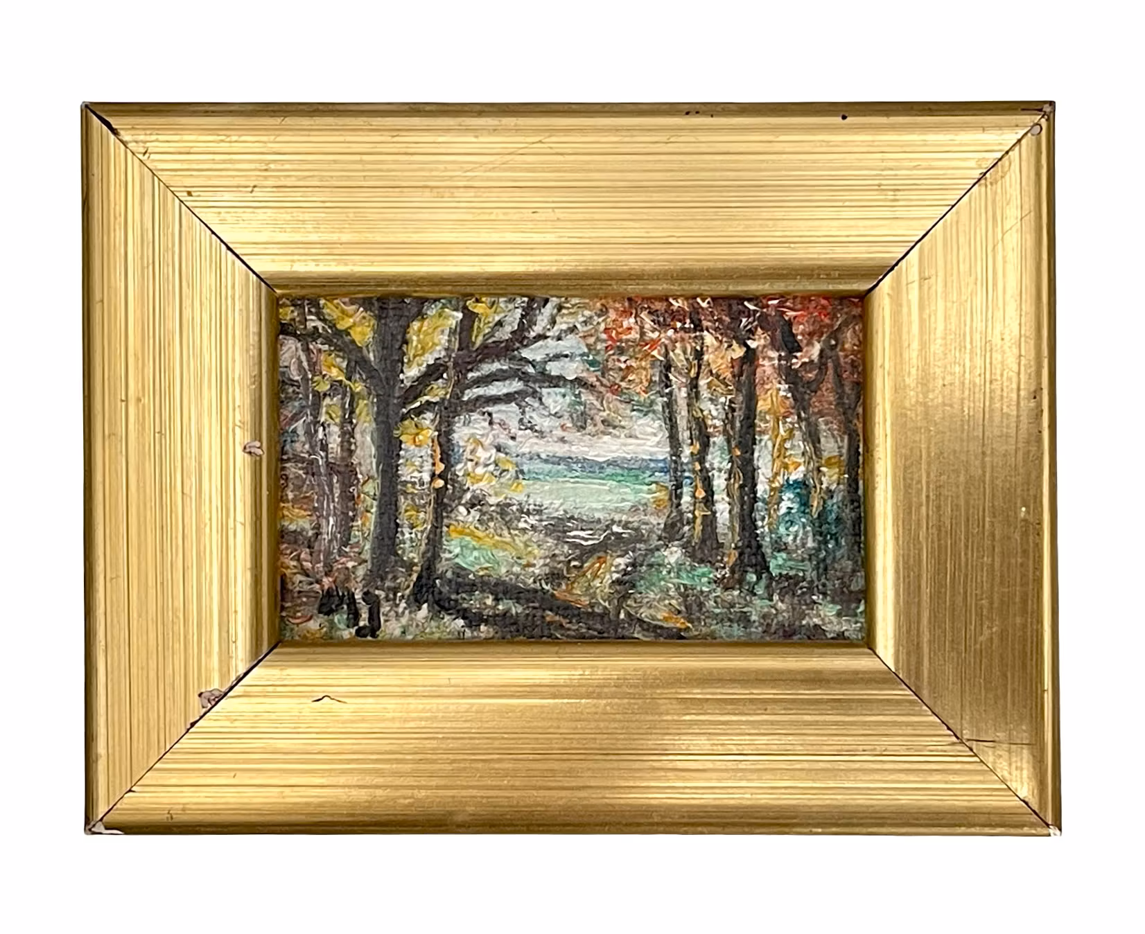 Två små oljemålningar på pannå - Landskapsmotiv, signerade