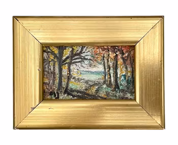 Två små oljemålningar på pannå - Landskapsmotiv, signerade