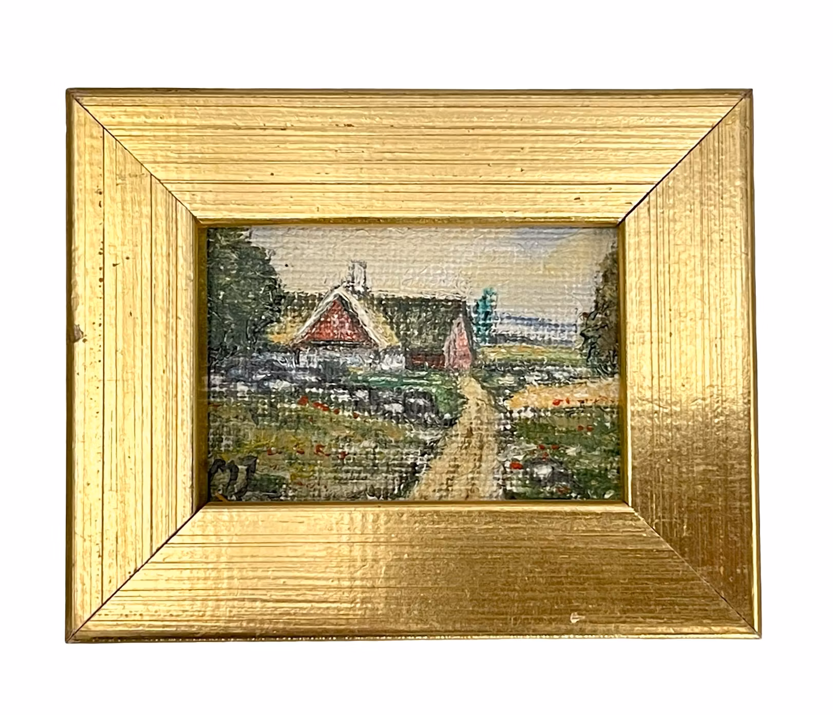 Två små oljemålningar på pannå - Landskapsmotiv, signerade