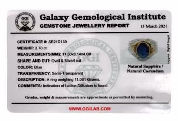 3,70 Karat, Naturlig blå safir, Sterling silverring med certifikat
