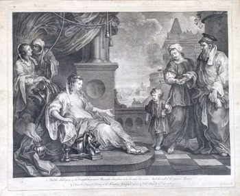 William Hogarth & Luke Sullivan - Pharaoh’s Daughter Finding Moses, kopparstick 1752