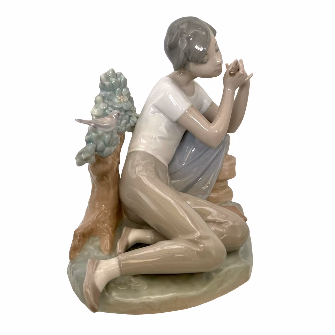 Nao by Lladro figur - Pojke som spelar flöjt och fågel, Spanien