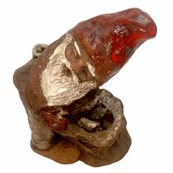 Gnomo in argilla fatto a mano - Scultura artistica rustica con cappello smaltato rosso, firmato