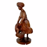 Håndskåret trefigur - Gutt med gås og hatt, vintage treskulptur (asiatisk stil)