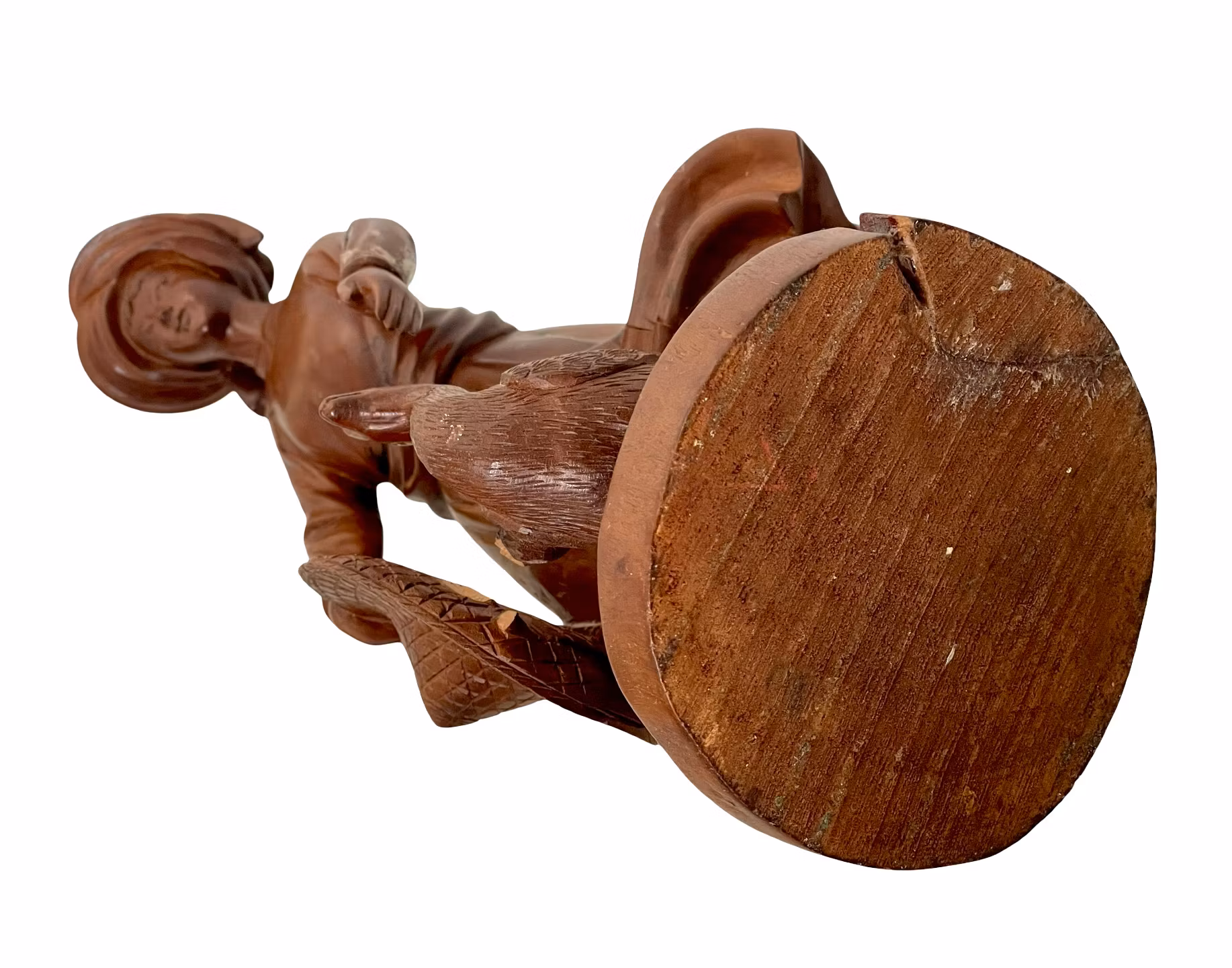 Håndskåret trefigur - Gutt med gås og hatt, vintage treskulptur (asiatisk stil)