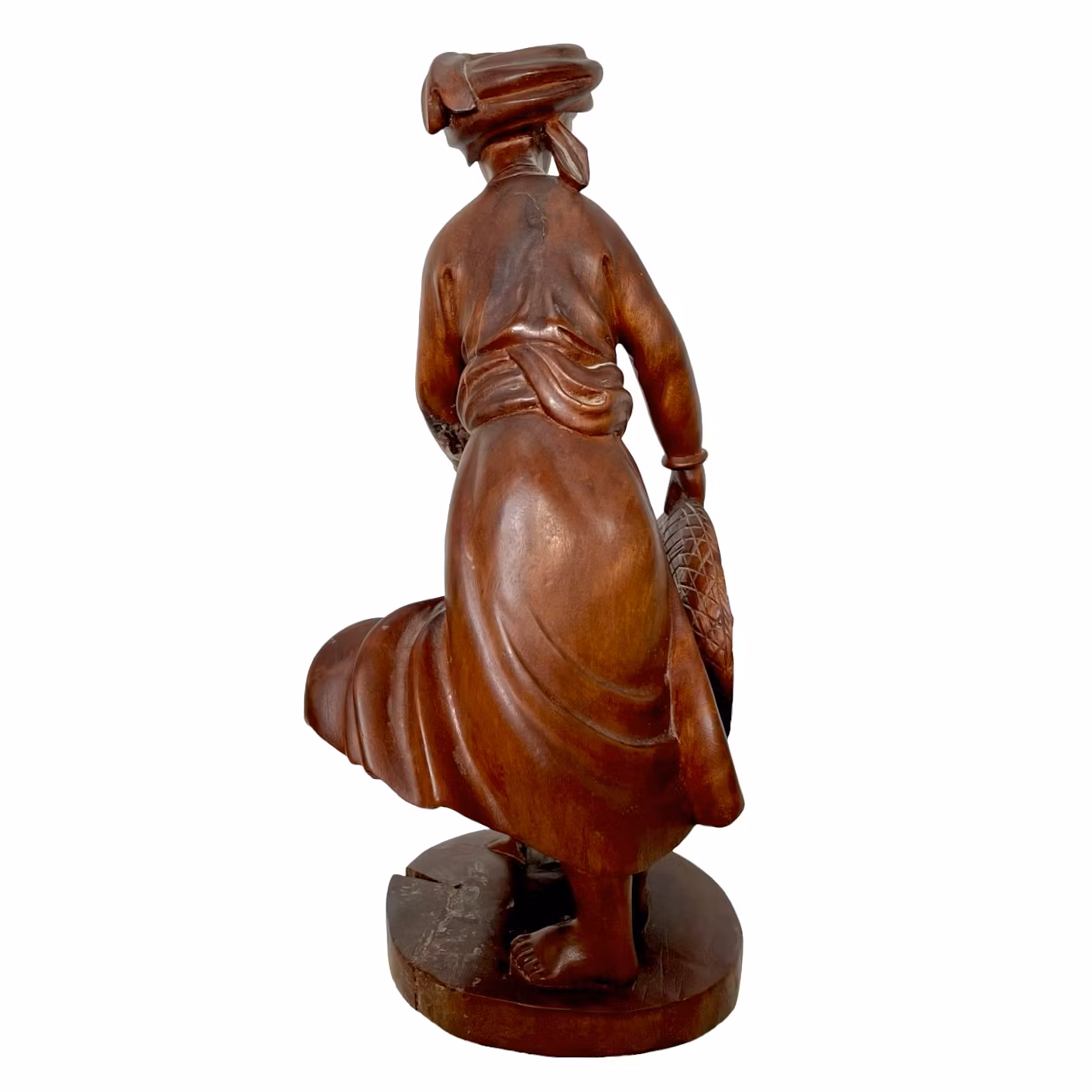 Håndskåret trefigur - Gutt med gås og hatt, vintage treskulptur (asiatisk stil)