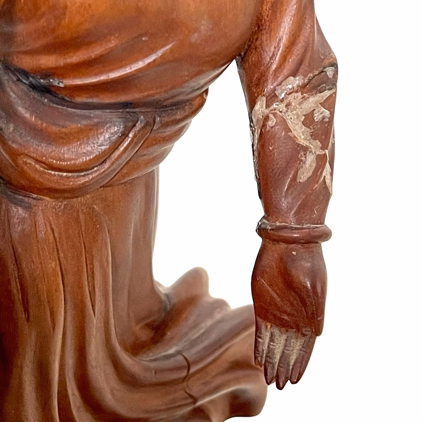 Håndskåret trefigur - Gutt med gås og hatt, vintage treskulptur (asiatisk stil)