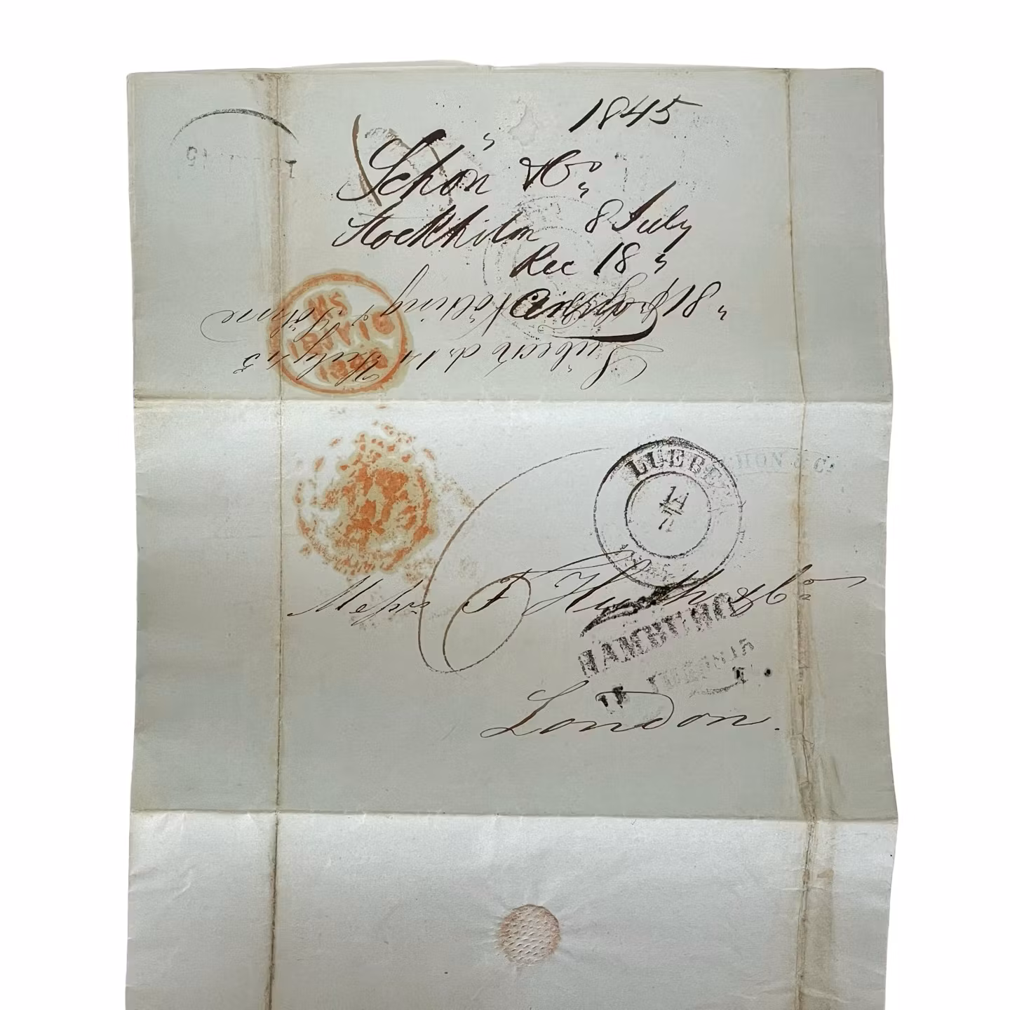 Antikt brev Stockholm-London, 1845