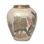 Vintage dekorativ vase - Ugler og blomster i relieff - Håndlaget med messingdetaljer
