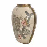 Vintage dekorativ vase - Ugler og blomster i relieff - Håndlaget med messingdetaljer