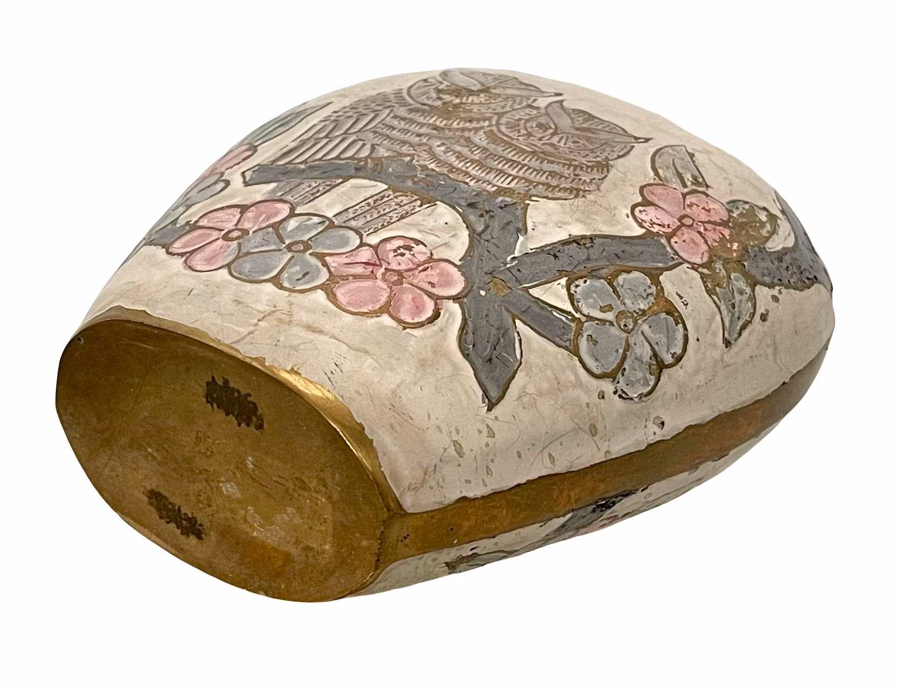 Vintage dekorativ vas - Ugglor och blommor i relief - Handarbetad med mässingsdetaljer