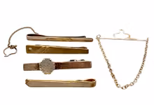 5 stk. slipsklyper i ekte sølv - vintage herretilbehør med kjeder