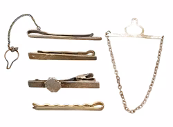 5 Stück echte silberne Krawattenklammern – Vintage-Herrenaccessoires mit Ketten