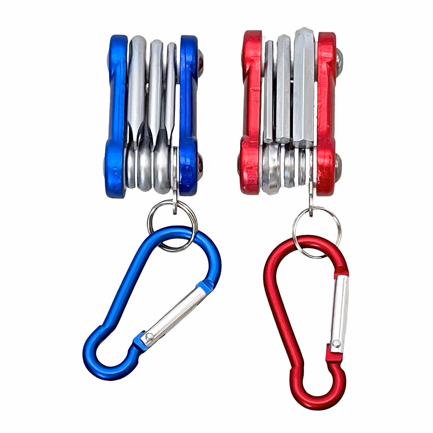 Mini Multiverktyg med karbinhake (röd & blå)