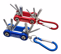 Mini utensile multiuso con moschettone (rosso e blu)