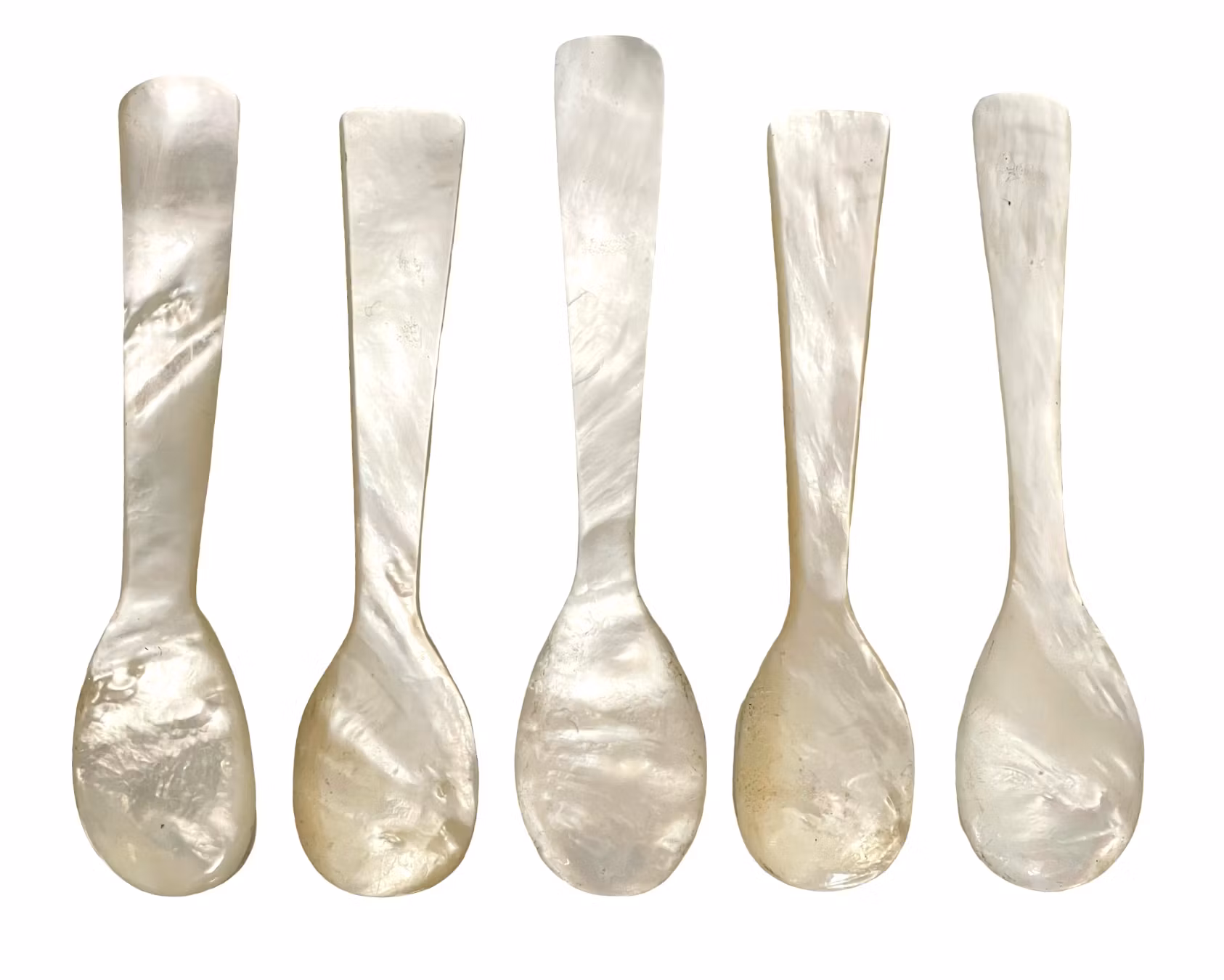 Handgjorda pärlemorskedar - 5 st  äkta mother of pearl - kaviar/dessert