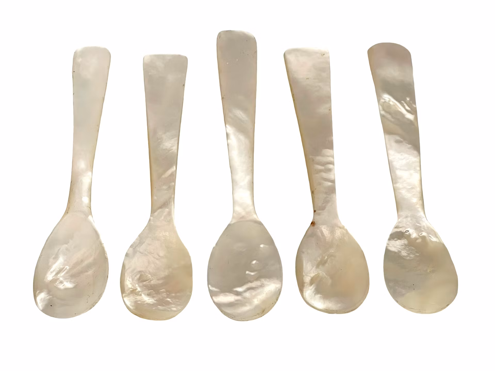 Handgjorda pärlemorskedar - 5 st  äkta mother of pearl - kaviar/dessert