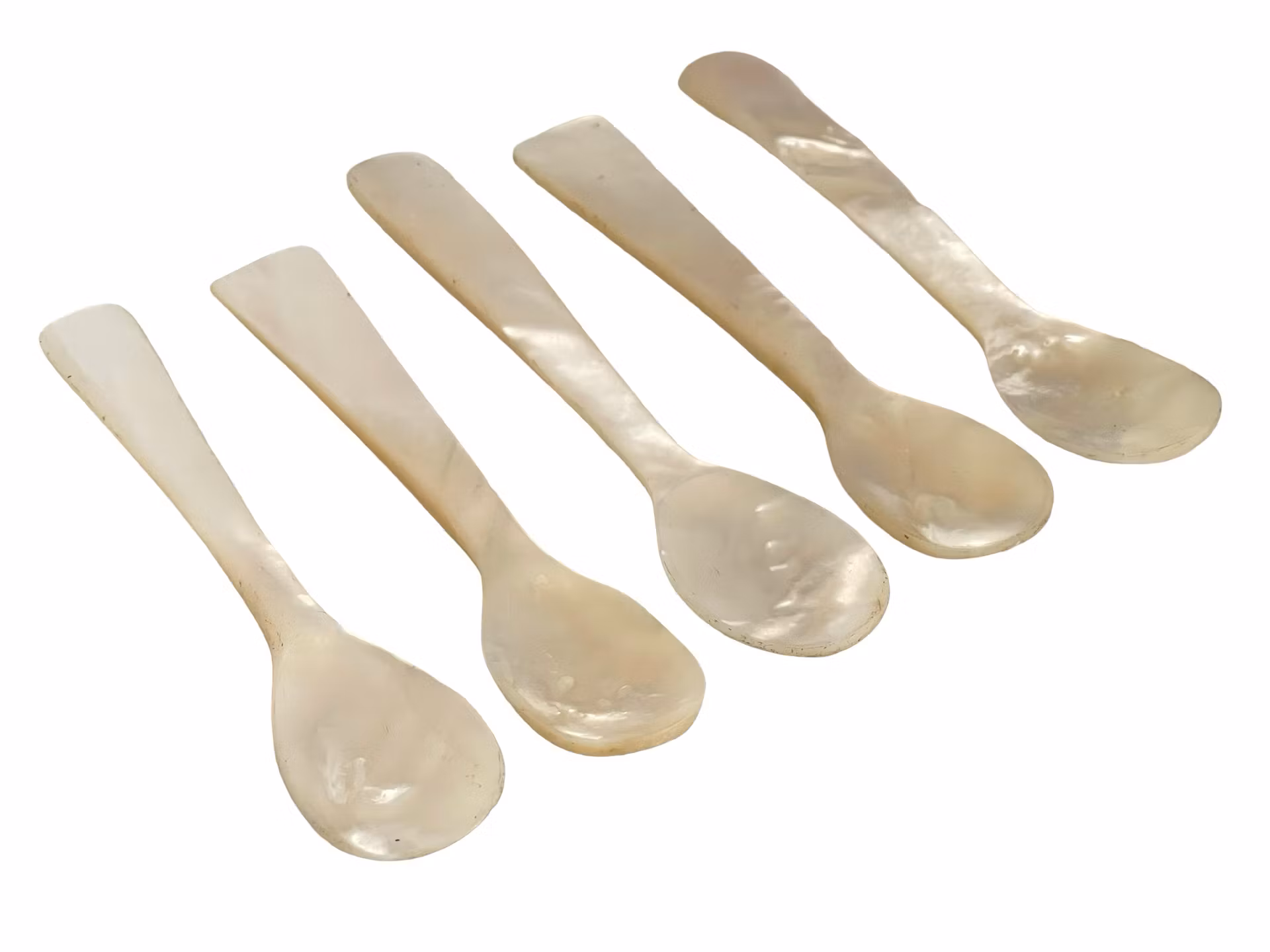 Handgjorda pärlemorskedar - 5 st  äkta mother of pearl - kaviar/dessert