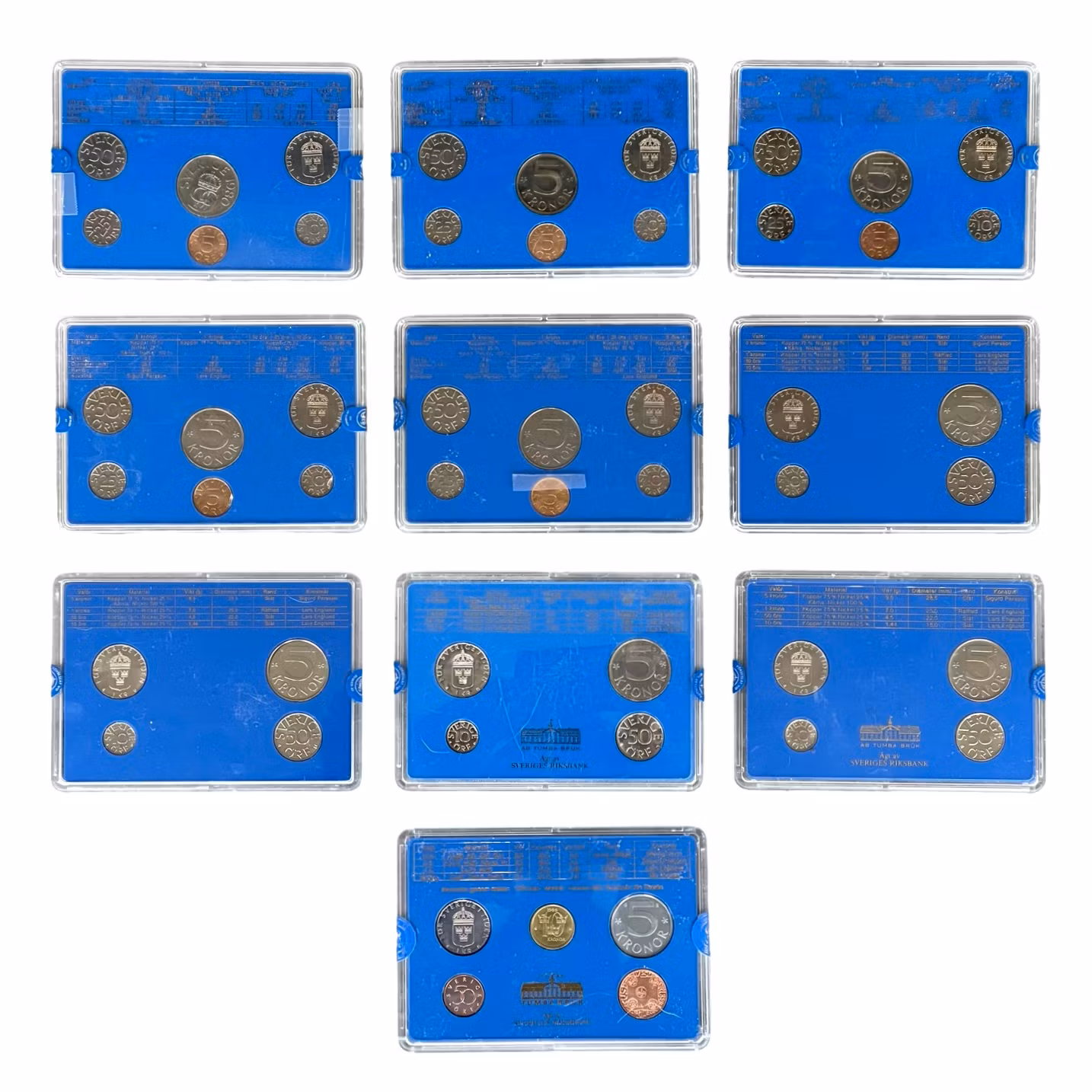 Svenska myntset 1980-1988 + 1999 - 10 kompletta årssatser - Myntverket Eskilstuna