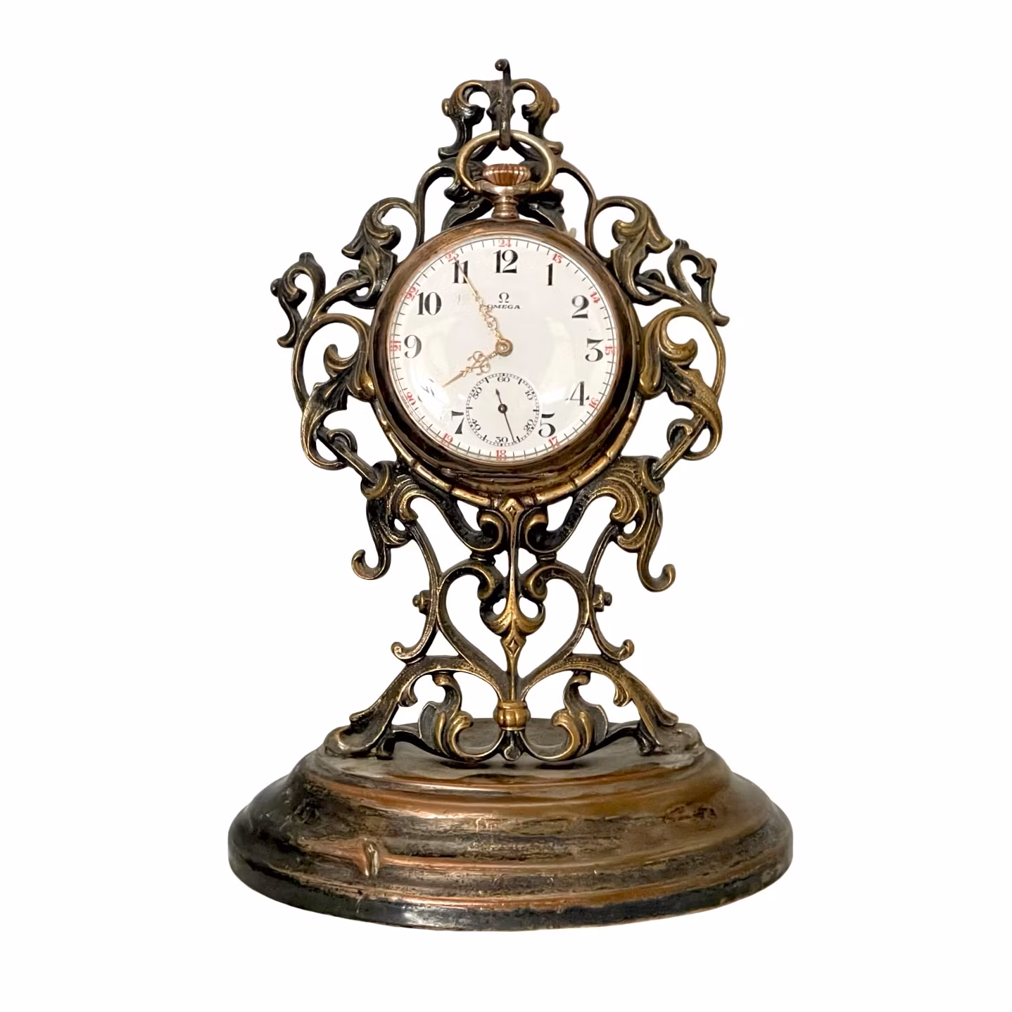 Antik Omega, Bienne Geneve, Fickur med Bordställ - Silver - Schweiziskt urverk