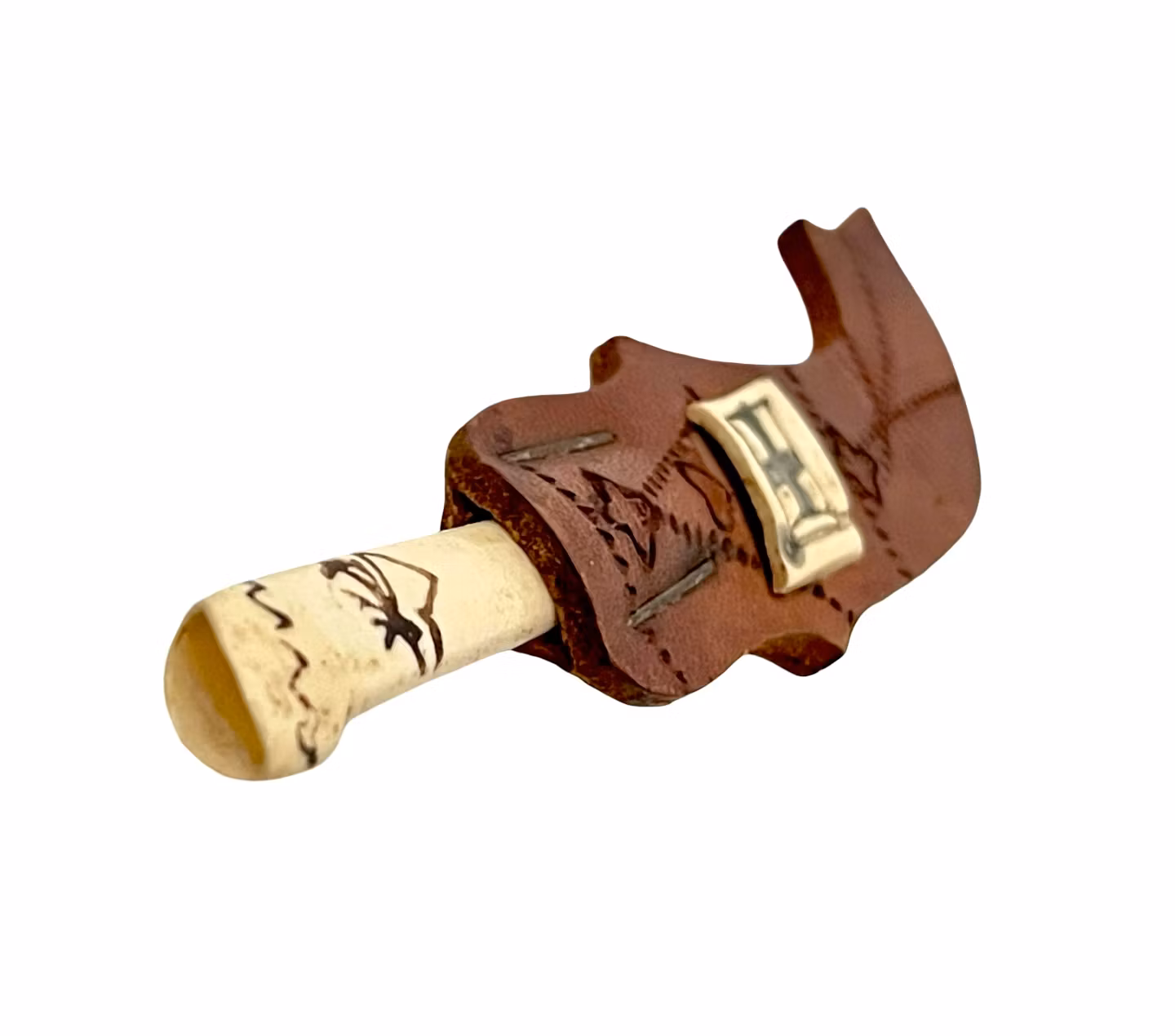 Samisk Handgjord Miniatyr Kniv - Benplatta med Finsk/Svensk flagga - Signerad