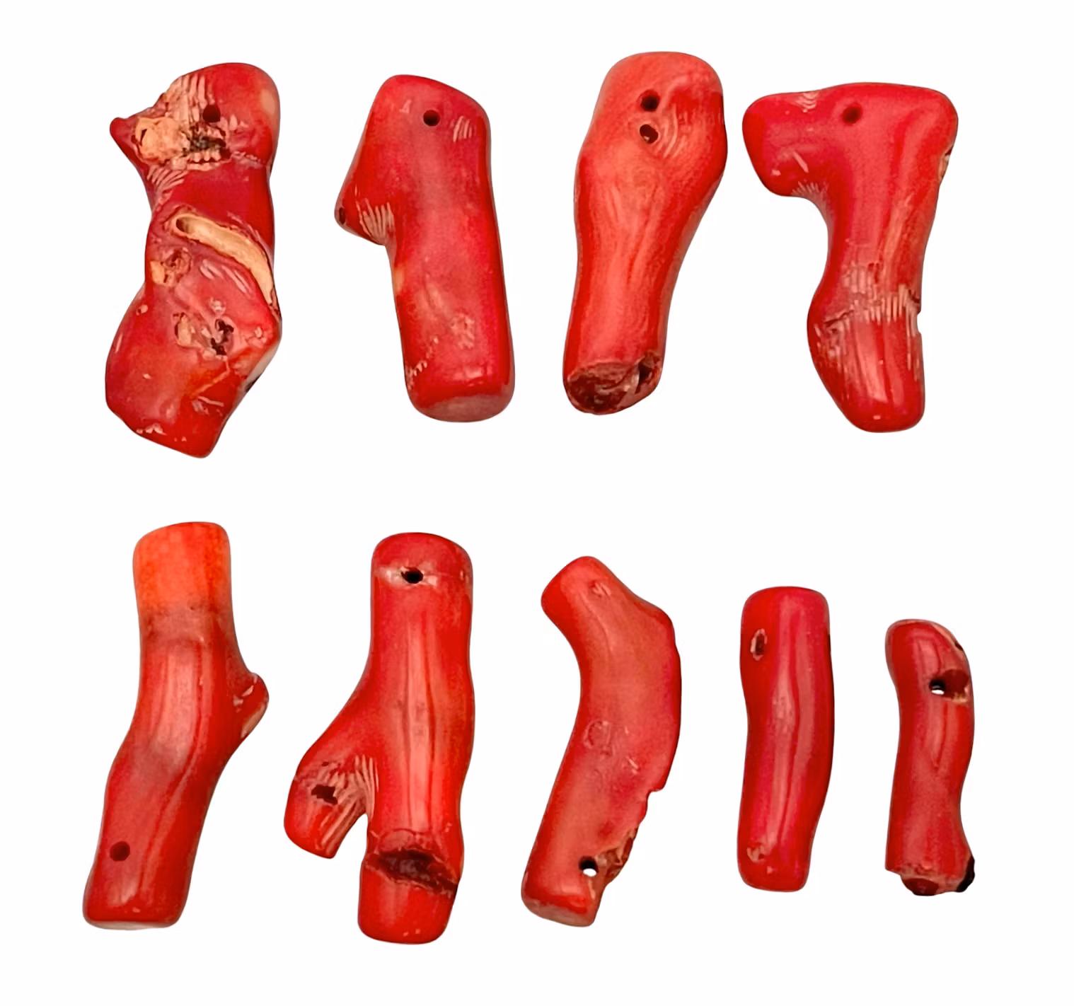 Echte rote Koralle – Natürliche, grobe Perlen (9 Stück)