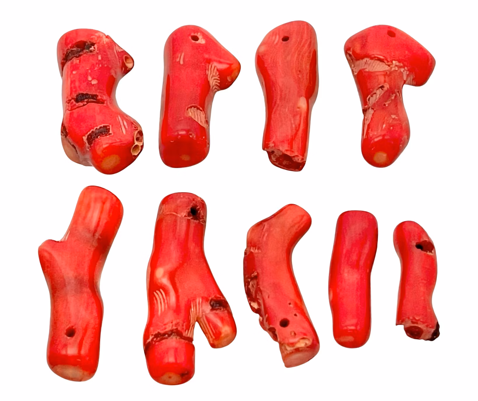 Echte rote Koralle – Natürliche, grobe Perlen (9 Stück)