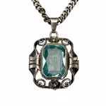 Vintage halskjede i sølv 835 med blå stein, Art Deco