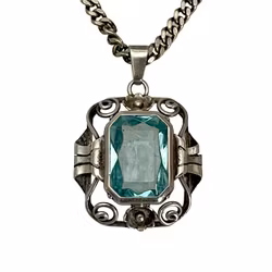 Vintage ketting in zilver 835 met blauwe steen, Art Deco