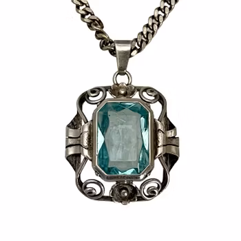 Vintage halsband i silver 835 med blå sten, Art Deco