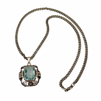Vintage halsband i silver 835 med blå sten, Art Deco