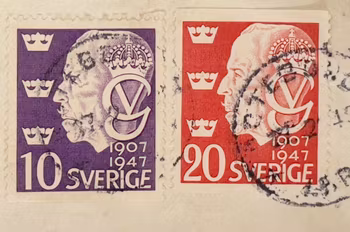 Sällsynt 1948 fartygspost - Kuvert med M/S Stockholm “1:a turen” + jubileumsfrimärken 1907-1947