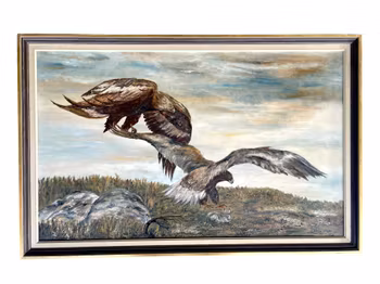 Oljemålning av två örnar - signerad Döh­le 1963