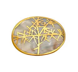 Spilla vintage - madreperla e metallo color oro - design unico in rilievo artistico