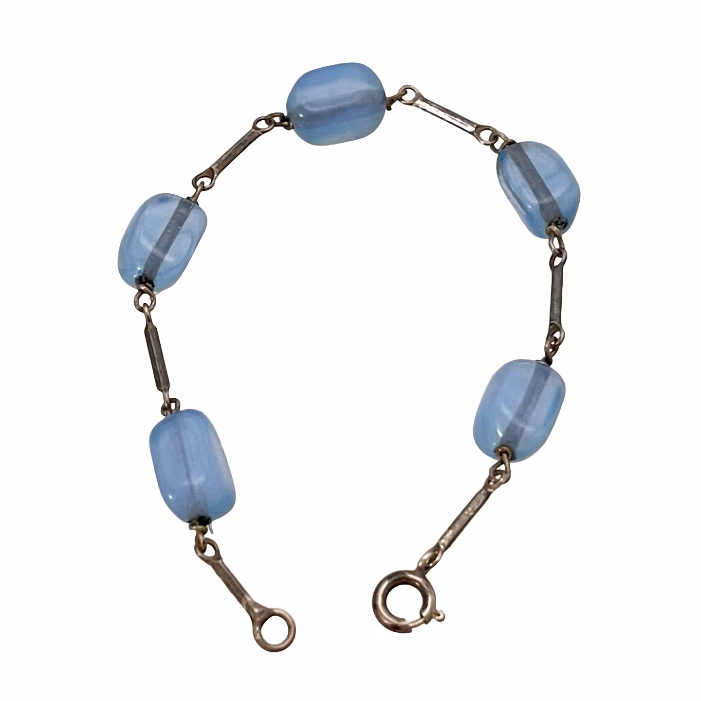 Vintage armband i äkta silver med ljusblå glaspärlor