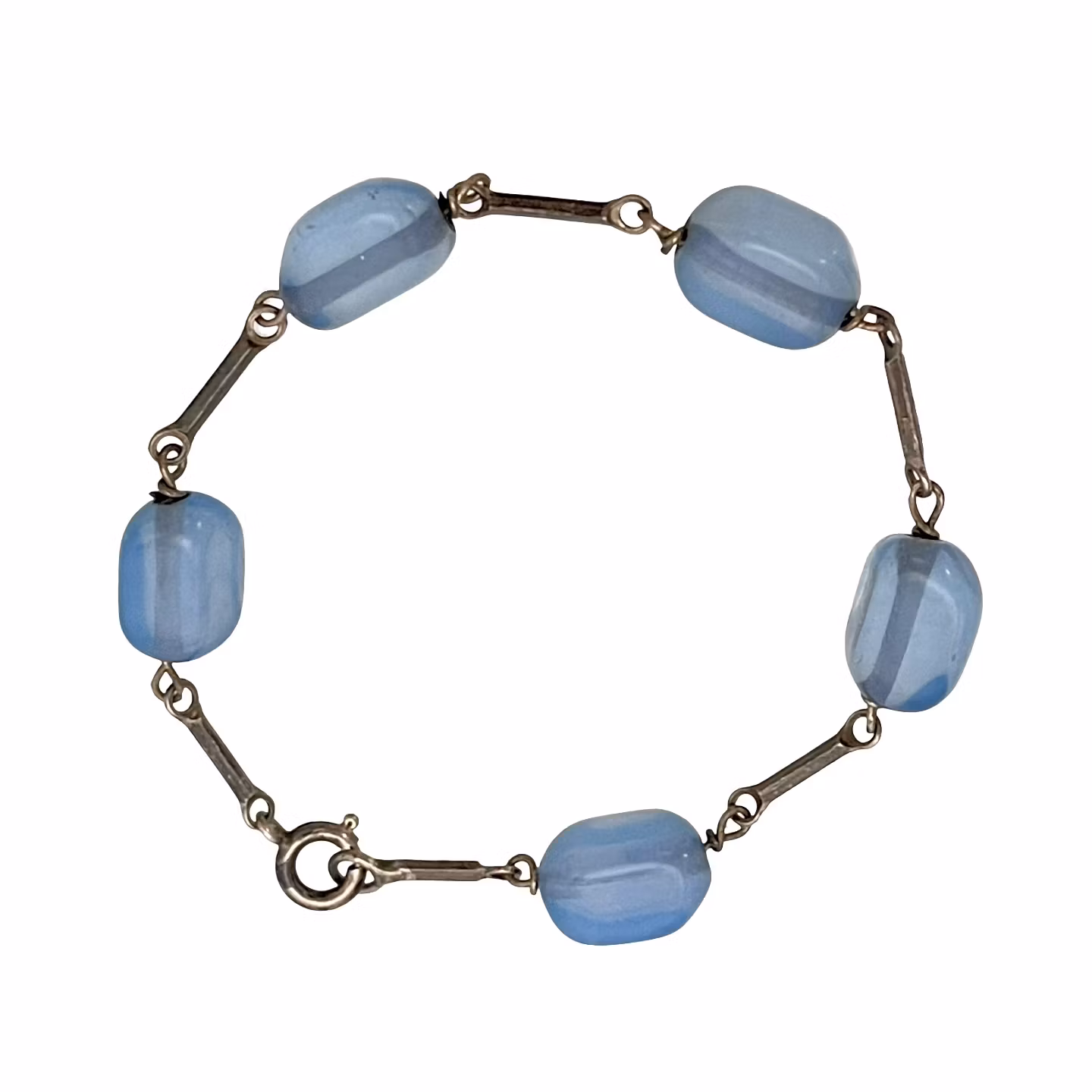 Vintage armband i äkta silver med ljusblå glaspärlor