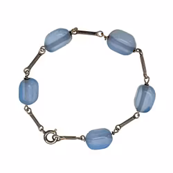 Bracelet vintage en argent massif orné de perles de verre bleu clair