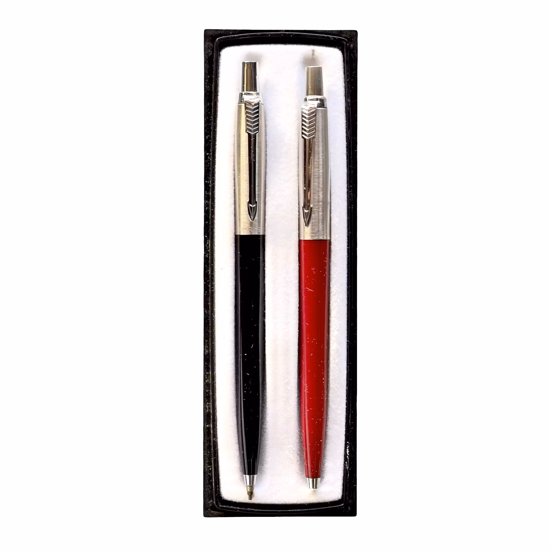 Två Parker kulspetspennor i originalask - svart & röd