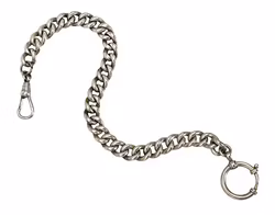 Antik fickurskedja i silver - stämplad, Modell med karbinhake och rund låsring