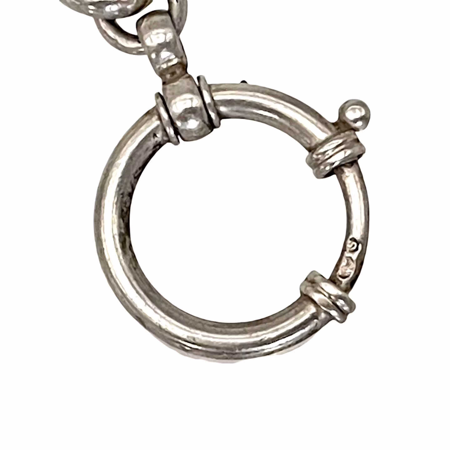 Antik fickurskedja i silver - stämplad, Modell med karbinhake och rund låsring