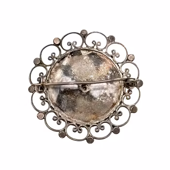 Antik Osmansk silverbrosch - 1800-tal - Handgjord filigran & arabisk kalligrafi "Tawakkaltu ala Allah”