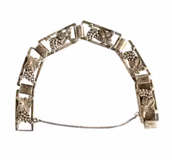 Vintage sølvarmbånd - JK 830S - Drueklase & Vinstokmotiv - med sikkerhedskæde, Danmark