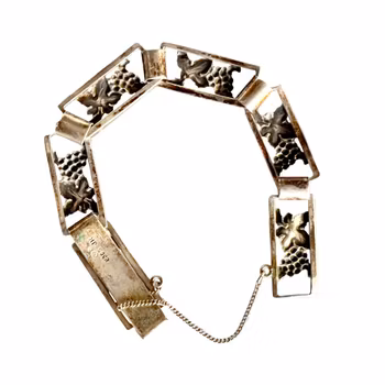 Vintage silverarmband - JK 830S - Druvklase & Vinranksmotiv - med säkerhetskedja, Danmark